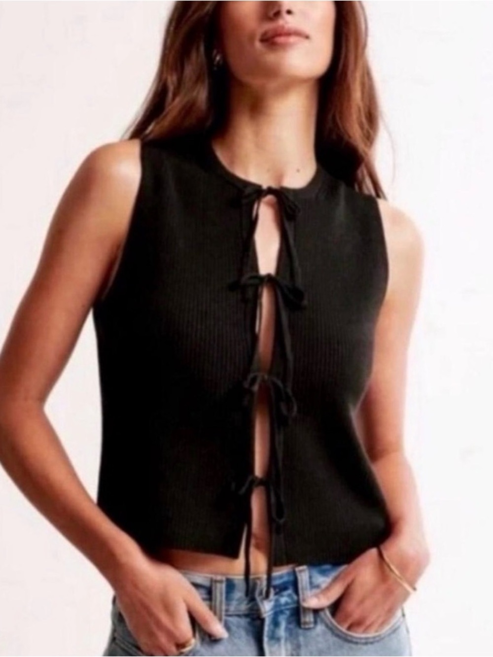 Abercrombie & Fitch Black Ribbed Tie-Front Sleeveless Tank - Picture 2 of 6